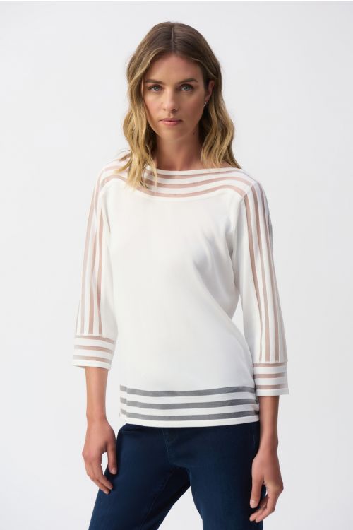 Joseph Ribkoff Vanilla Pullover with Mesh Stripe Detail Style 251946