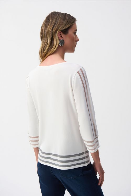 Joseph Ribkoff Vanilla Pullover with Mesh Stripe Detail Style 251946