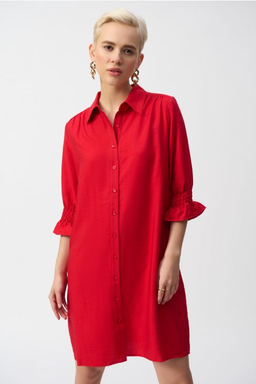 Joseph Ribkoff Radiant Red Button-Front Shirt Dress Style 251947