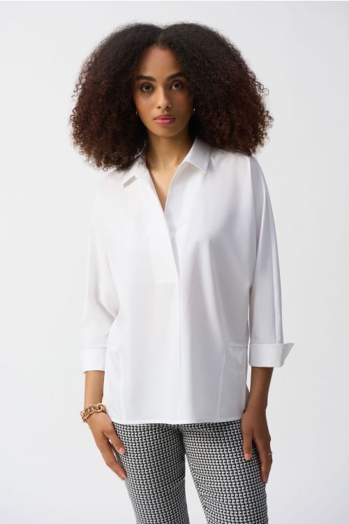 Joseph Ribkoff Vanilla Poplin Boxy Shirt With Overlapping V-Neck Style 251948