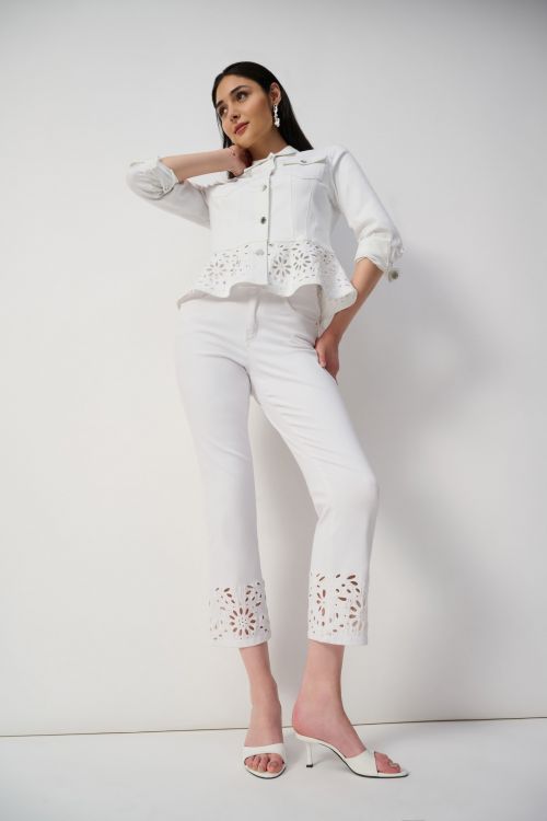 Joseph Ribkoff White Stretch Denim Peplum Jacket Style 251964