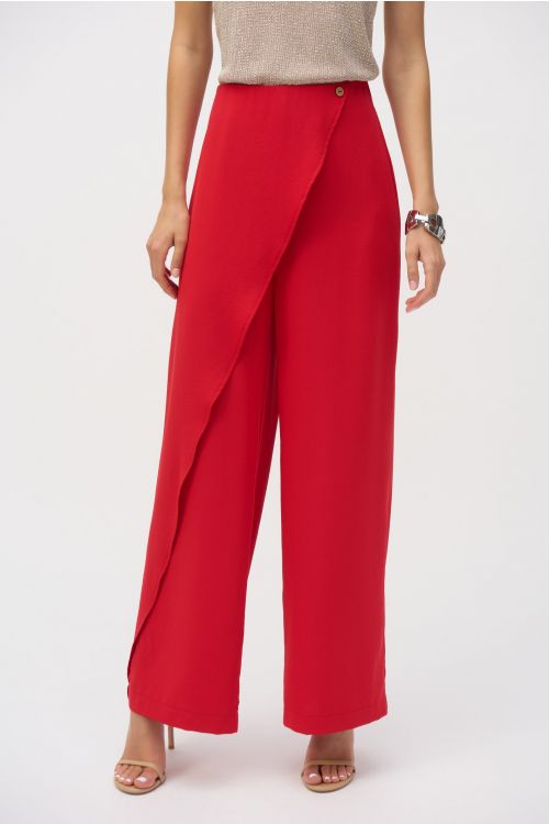 Joseph Ribkoff Radiant Red Wide-leg Pants With Asymmetrical Overlay Style 252004