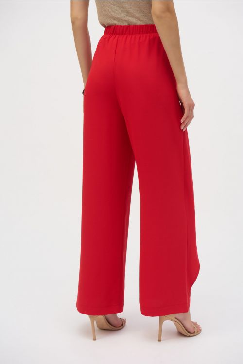 Joseph Ribkoff Radiant Red Wide-leg Pants With Asymmetrical Overlay Style 252004