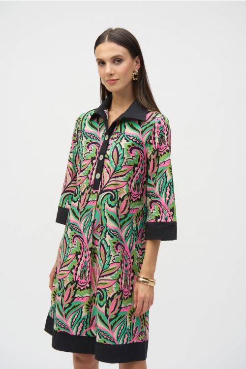 Joseph Ribkoff Black/Multi Paisley Print A-Line Dress Style 252078