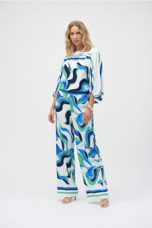 Joseph RIbkoff Vanilla/Multi  Woven Abstract Print Wide-Leg Pants Style 252084.