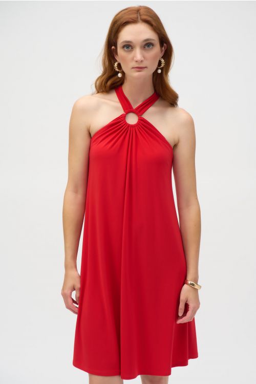 Joseph Ribkoff Radiant Red Trapeze Halter Dress Style 252090