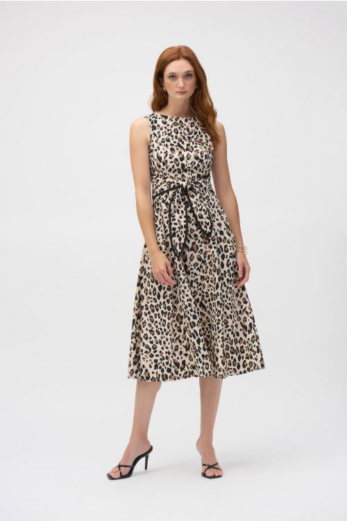 Joseph Ribkoff Beige/Black Animal Print Fit and Flare Dress Style 252095