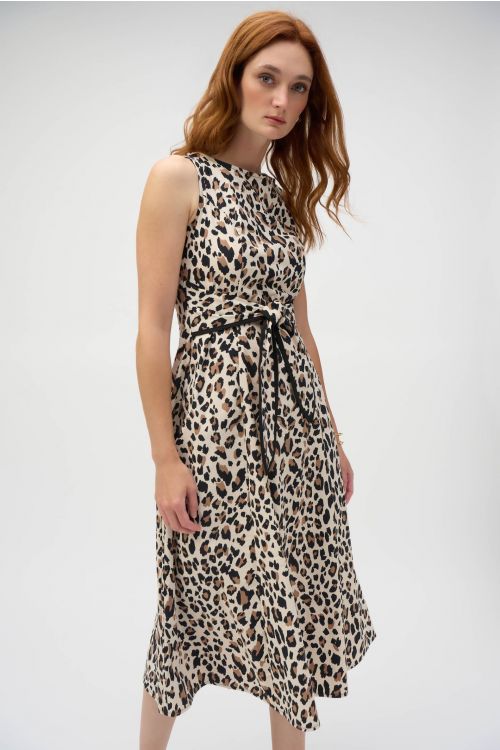 Joseph Ribkoff Beige/Black Animal Print Fit and Flare Dress Style 252095