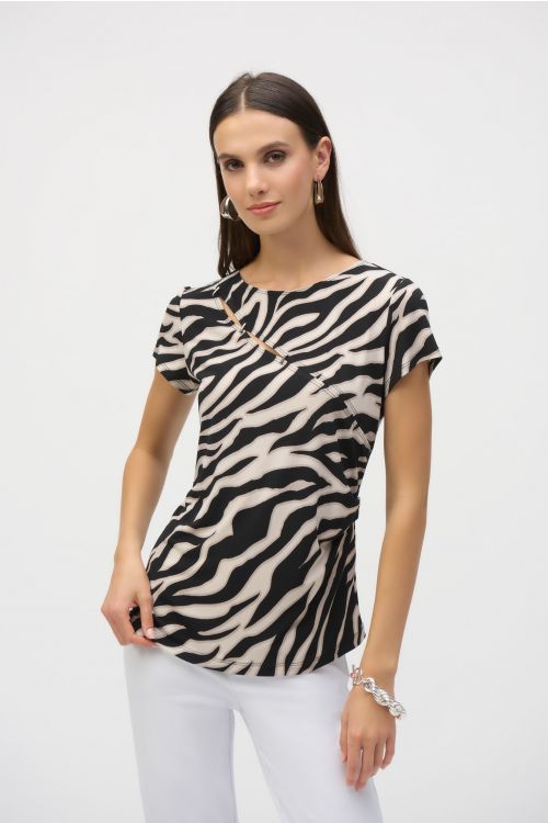 Joseph Ribkoff Beige/Black Animal Print Fitted Top Style 252125