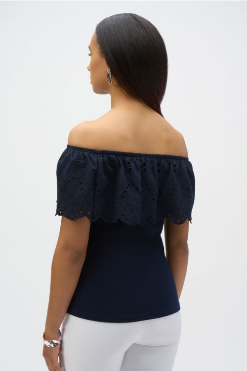 Joseph Ribkoff Midnight Blue Eyelet Lace Off-Shoulder Top Style 252134