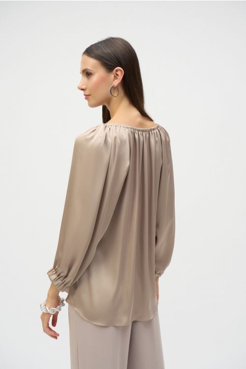 Joseph Ribkoff Dune Satin V-Neck Straight Top Style 252165