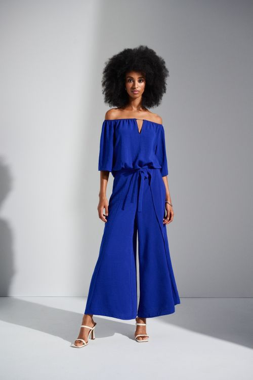 Joseph Ribkoff Royal Sapphire Off-Shoulder Culotte Jumpsuit Style 252170