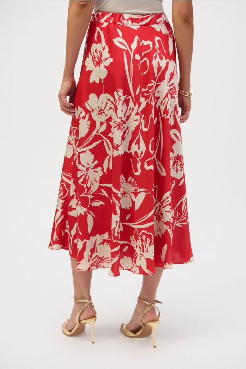 Joseph Ribkoff Red/Cream Floral Print A-Line Skirt Style 252176