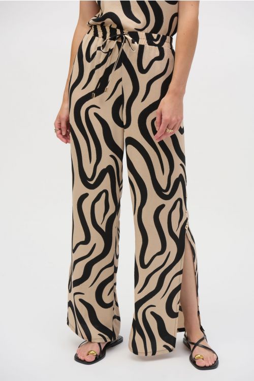 Joseph Ribkoff Beige/Black Abstract Print Wide Leg Pants Style 252178