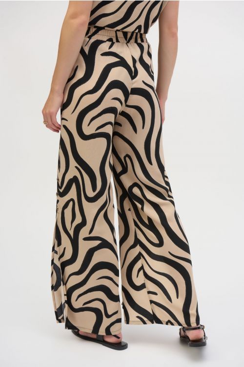 Joseph Ribkoff Beige/Black Abstract Print Wide Leg Pants Style 252178