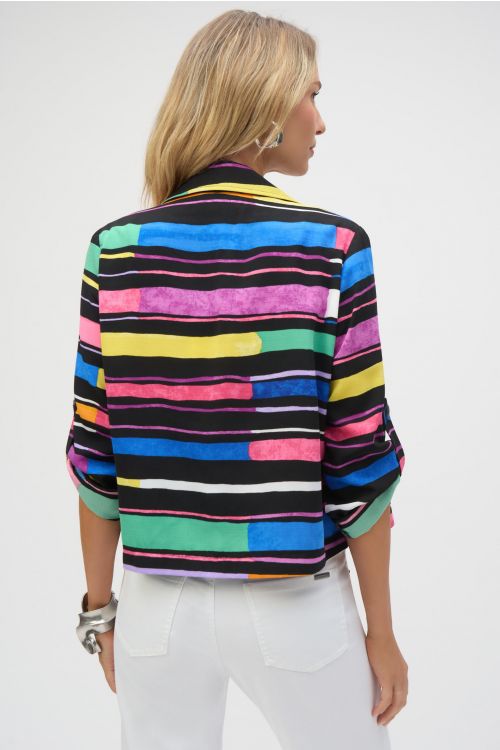 Joseph Ribkoff Black/Multi Stripe Print Short Boxy Blazer Style 252215