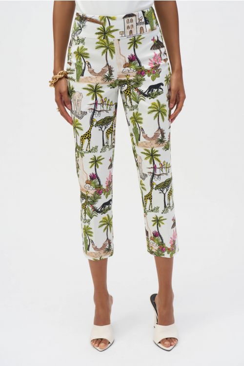 Joseph Ribkoff Vanilla/Multi Millennium Conversational Print Crop Pants Style 252232