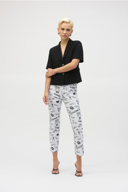 Joseph Ribkoff Vanilla/Black Millennium Print Straight Leg Pants Style 253233.