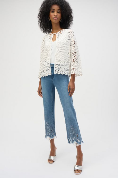 Joseph Ribkoff Vanilla Crochet Sweater Knit Cover-Up Style 252905.