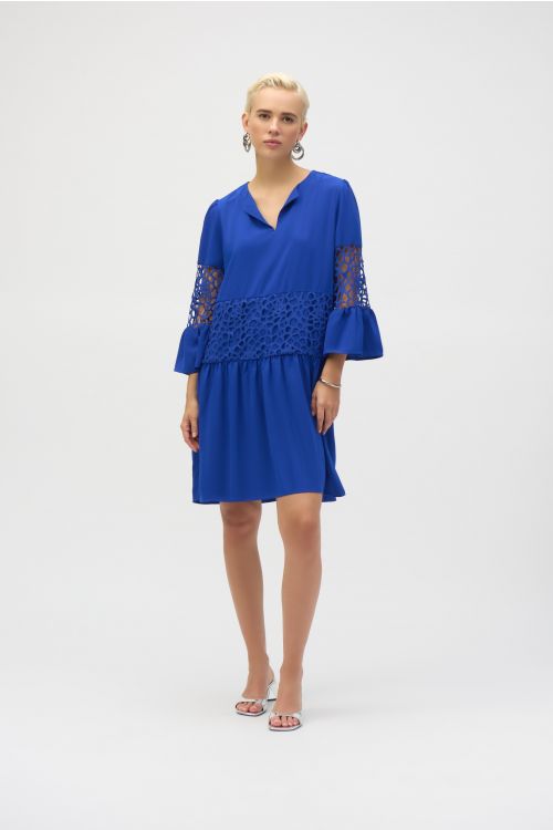 Joseph Ribkoff Royal Sapphire Gauze and Guipure Lace A-Line Dress Style 252922