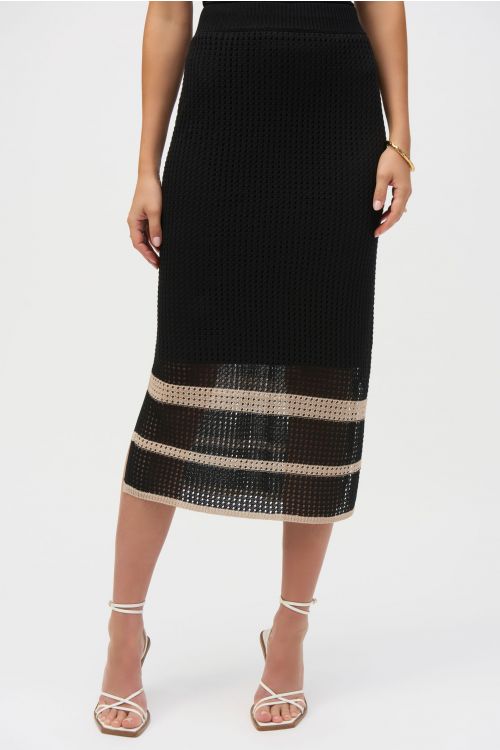 Joseph Ribkoff Black/Parchment Open Stitch Stripe Skirt Style 252923