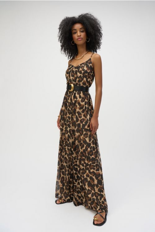 Joseph Ribkoff Beige/Black Animal Print Wide Leg Jumpsuit Style 252936