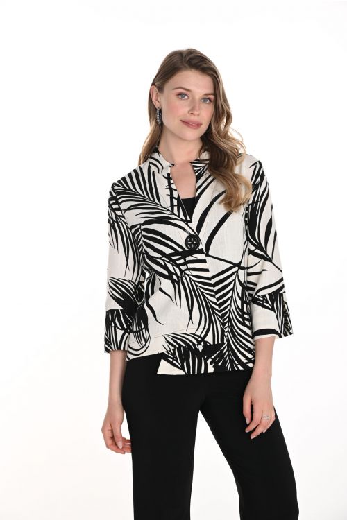 Frank Lyman Black/Natural Tropical Leaf Print Jacket Style 256203