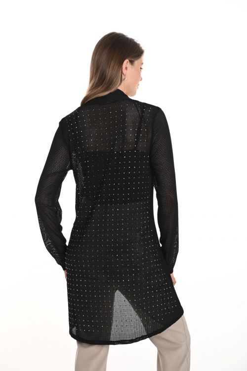 Frank Lyman Black Mesh Knit Cover Up With Rhinestones Style 256713U