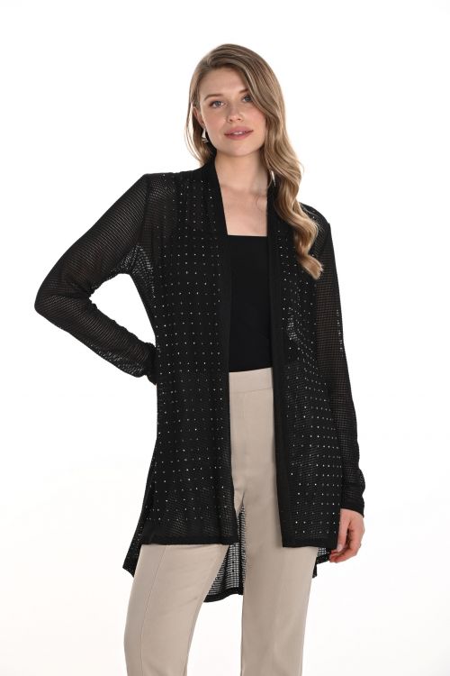 Frank Lyman Black Mesh Knit Cover Up With Rhinestones Style 256713U