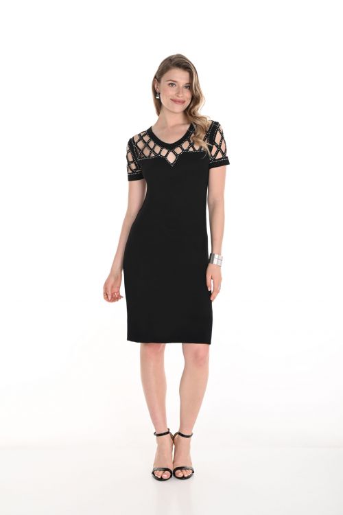 Frank Lyman Black Short Sleeve Dress with V-Neckline Style 256790U