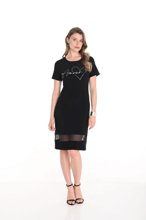 Frank Lyman Black Short Sleeve Dress with Mesh Insert Style 256810U