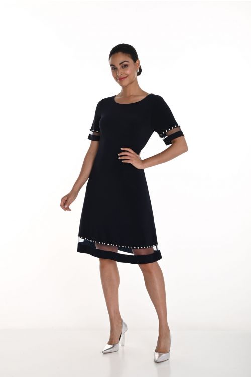 Frank Lyman Navy Short Sleeve Dress with Mesh Inserts Style 258713U