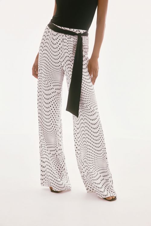 Joseph Ribkoff Vanilla/Multi Signature Print Belted Wide Leg Pants Style 251747