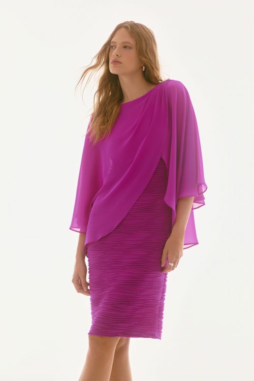 Joseph Ribkoff Purple Orchid Cascade and Chiffon Sheath Dress Style 251720