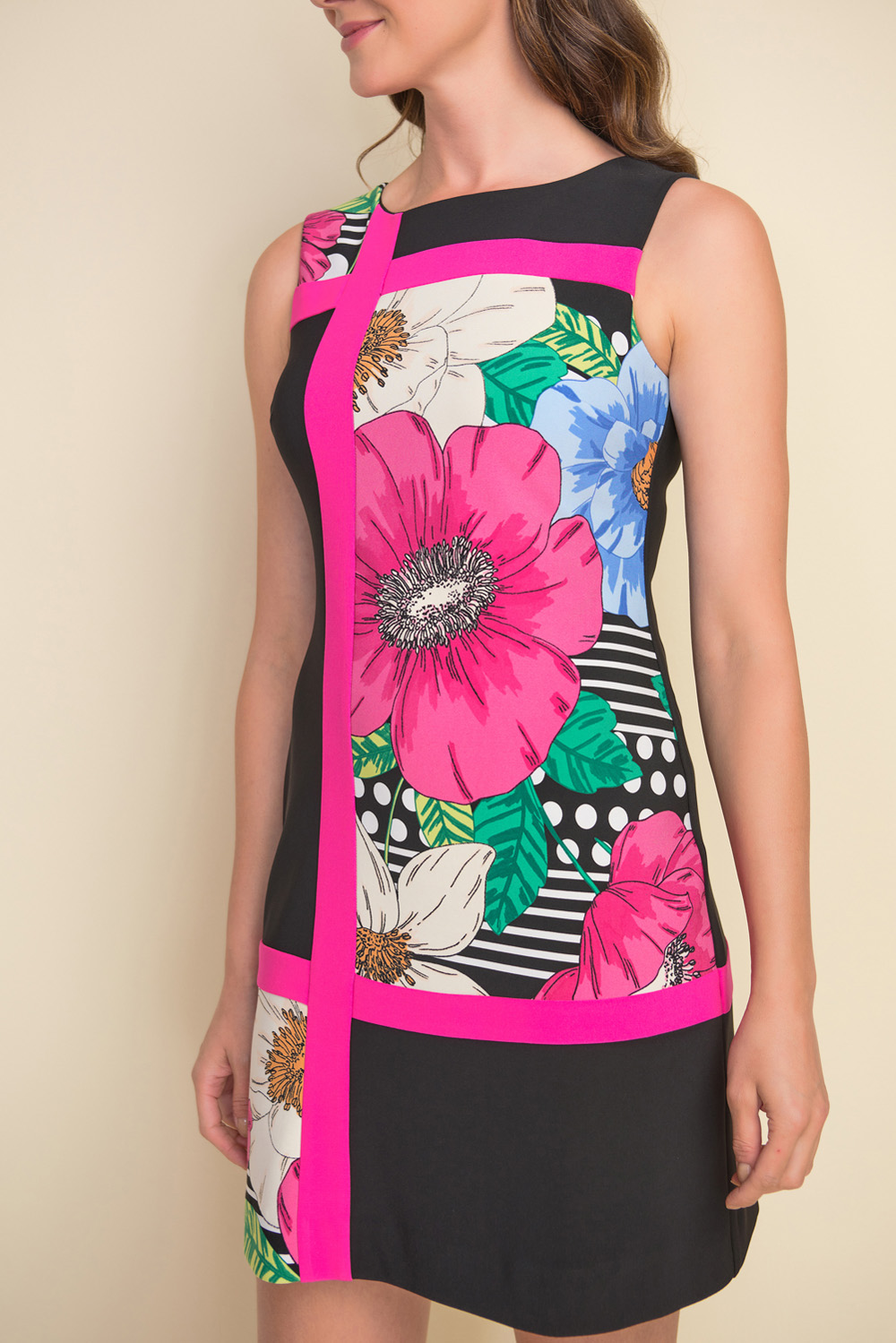 Joseph Ribkoff Black/Multi Floral Color Block Dress Style 212040